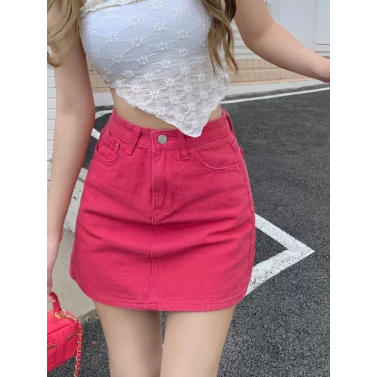 辣妹牛仔半身裙女高腰玫