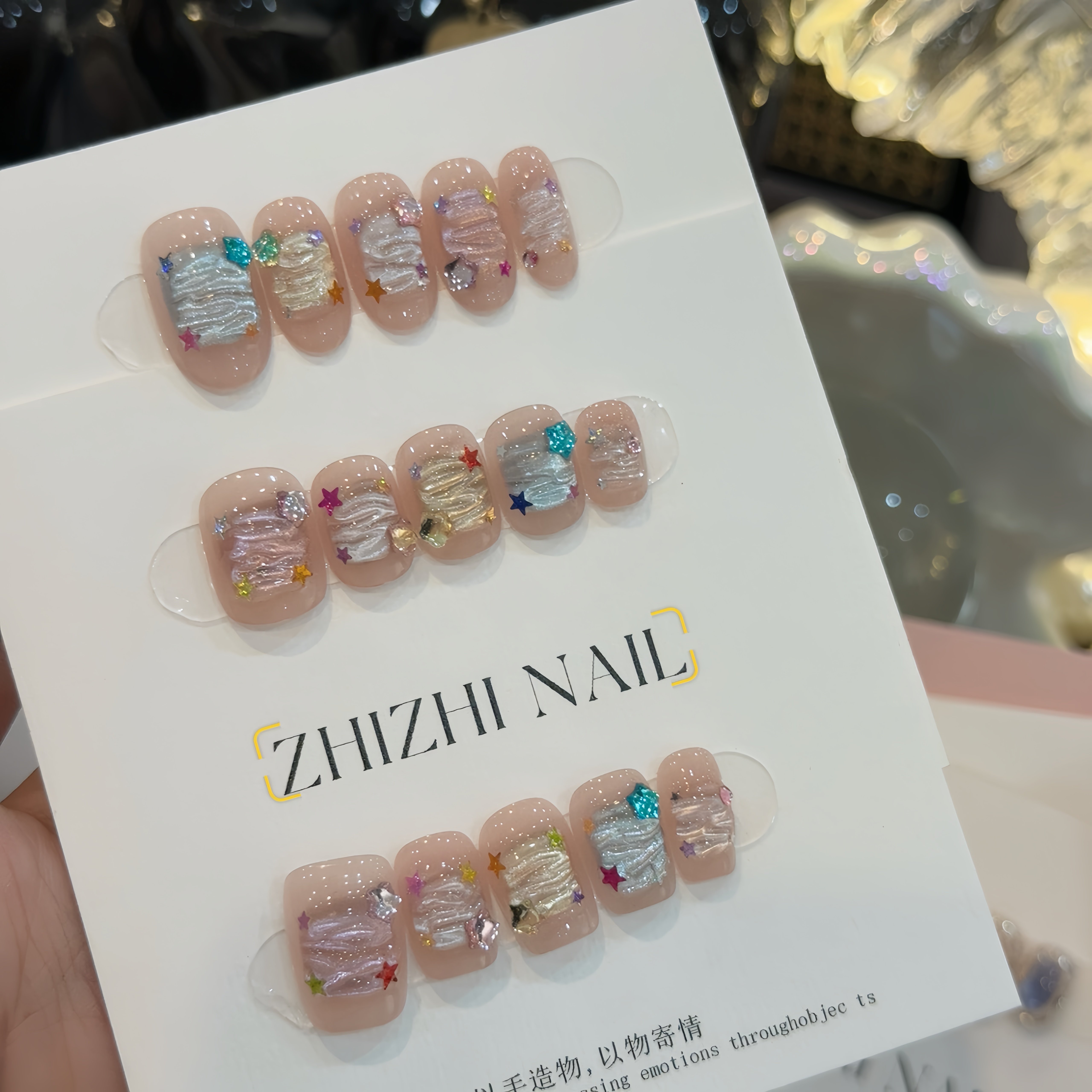 纯手工穿戴甲短款韩系甜妹美甲
