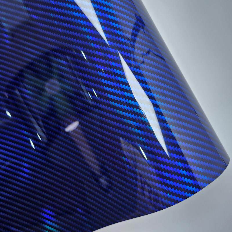 镭射彩虹碳纤蓝汽车内饰后照镜贴膜改色贴纸耐高温加厚膜