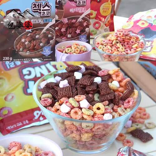 韩国Kelloggs家乐氏彩色水果麦圈五谷巧克力夹心麦片营养儿童早餐