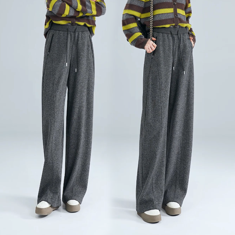 加绒休闲羊毛弯刀裤女2025新款