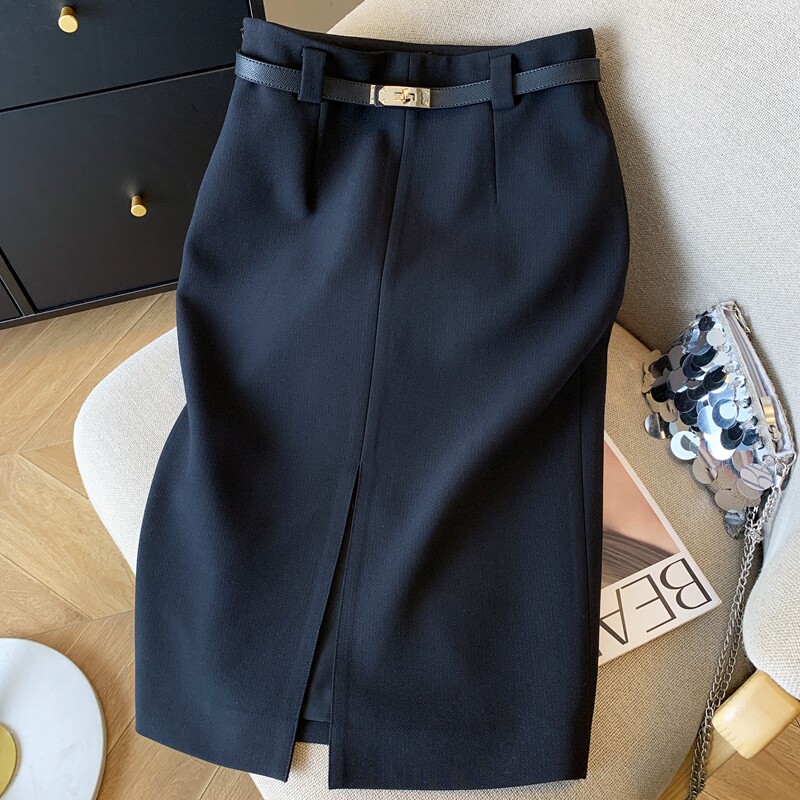 高级感黑色西装半身裙女2026新款春秋季高腰显瘦前开叉气质包臀裙