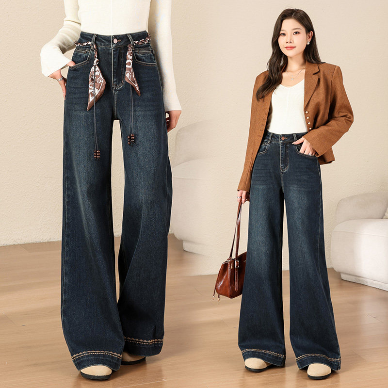 巨显瘦复古阔腿牛仔裤女2025新款秋冬高腰不贴腿小个子宽松喇叭裤,女装/女士精品,牛仔裤,淘宝优惠券,粉丝福利购,淘宝优惠卷