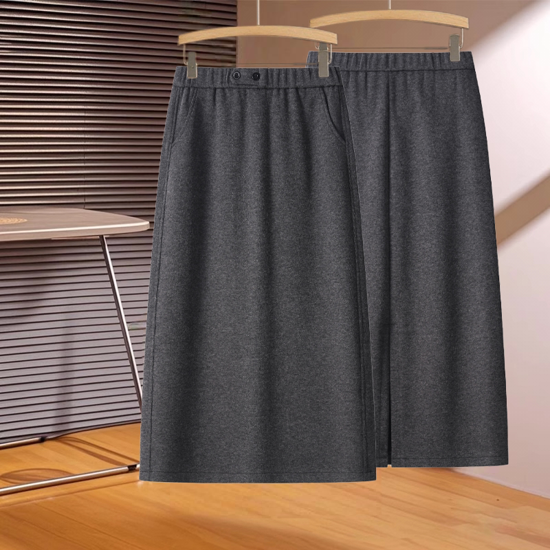 简约休闲毛呢半身裙女2025新款秋冬高腰时髦后开叉显瘦垂感直筒裙