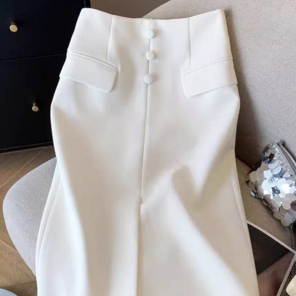 韩版气质半身裙女2025春夏新款高腰前开叉中长款高级感一步西装裙