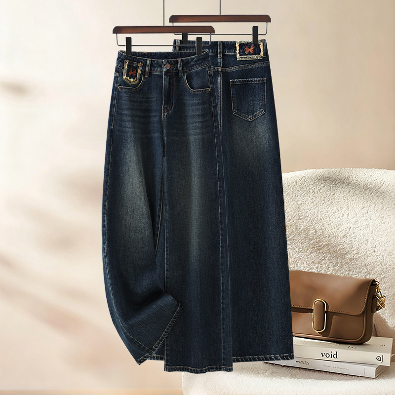 复古蓝蝴蝶结刺绣阔腿牛仔裤女2026新款春季高腰潮流设计感拖地裤,女装/女士精品,牛仔裤,淘宝优惠券,粉丝福利购,淘宝优惠卷