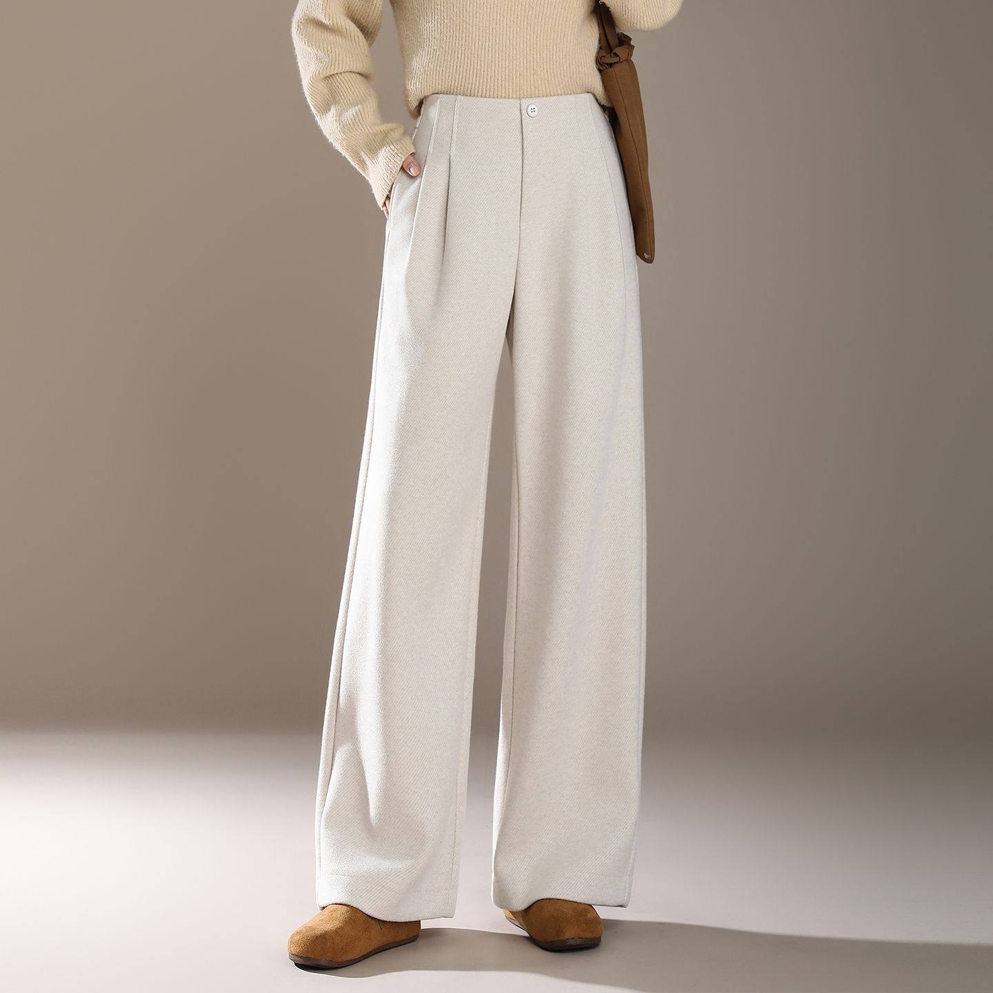 高级感毛呢阔腿裤女秋冬2025新款松紧高腰醋酸羊毛保暖时髦长裤,女装/女士精品,大码裤装,淘宝优惠券,粉丝福利购,淘宝优惠卷