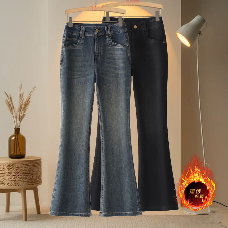 复古高腰微喇牛仔裤女秋冬爆款