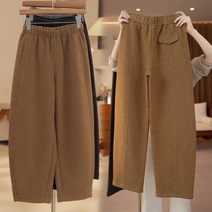加绒加厚金盏黄爆款羊毛裤女2025新款冬季小个子休闲裤显瘦弯刀裤