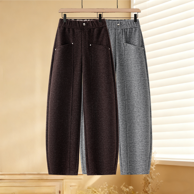 小个子显瘦加绒弯刀裤女2025新款秋冬高腰加厚运动裤九分休闲卫裤