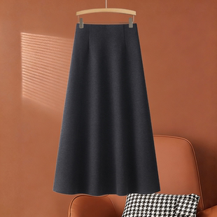 气质羊毛呢半身裙女2025新款秋冬隐形松紧腰a字裙垂感带口袋冬裙
