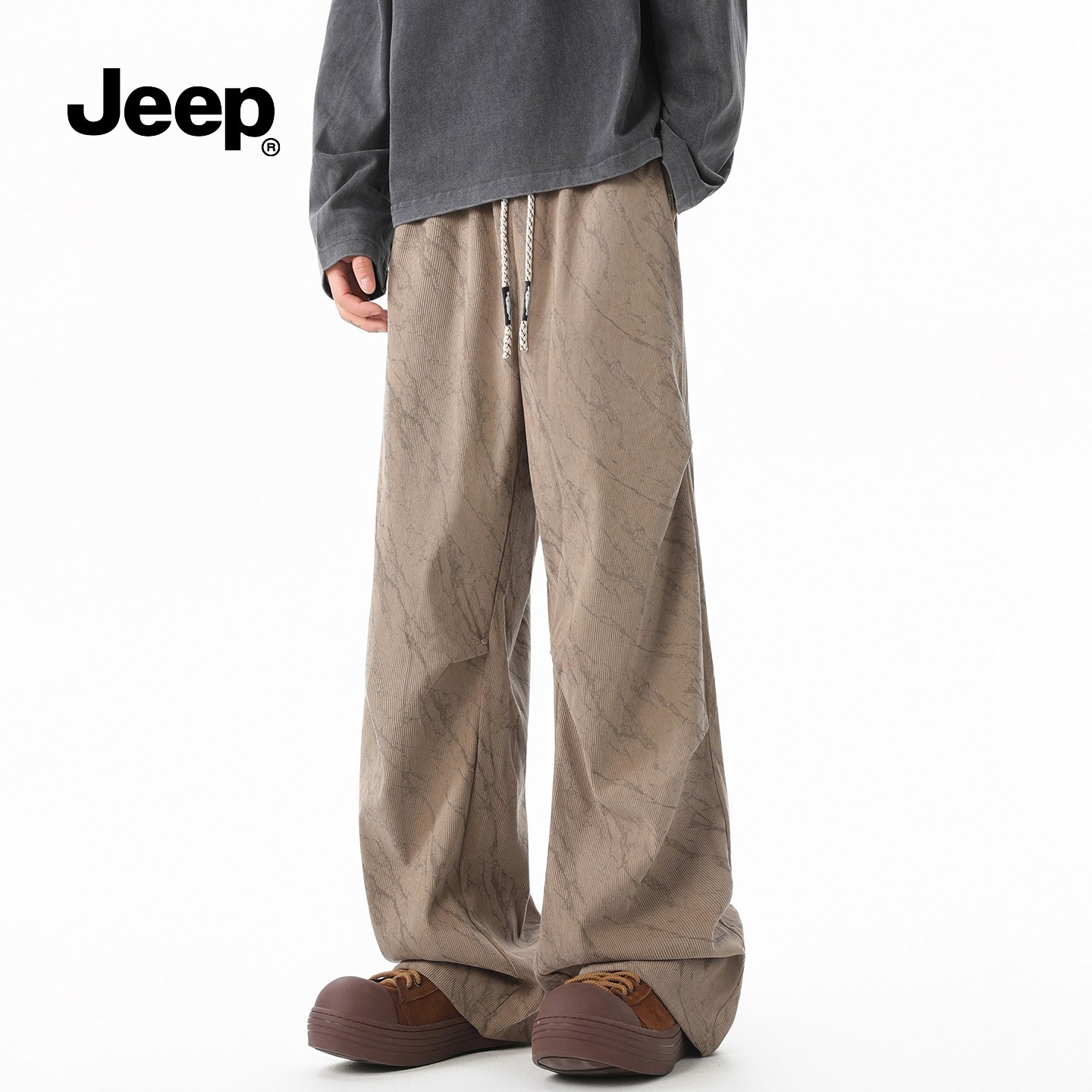 JEEP吉普灯芯绒扎染直筒休闲裤男春秋2026美式复古宽松阔腿长裤子,男装,休闲裤,淘宝优惠券,粉丝福利购,淘宝优惠卷