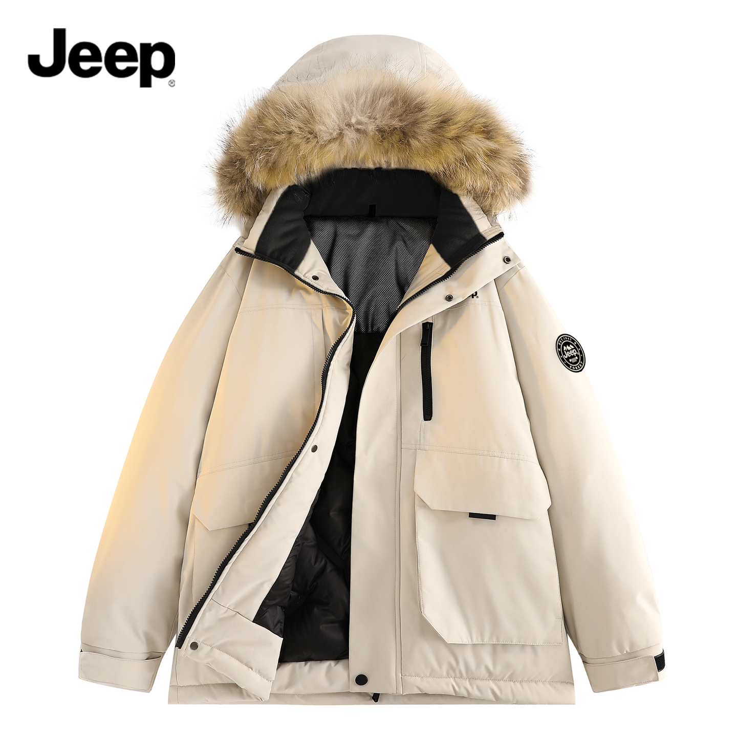 Jeep吉普羽绒服冬季男士户外极寒加厚保暖连帽工装外套派克滑雪服