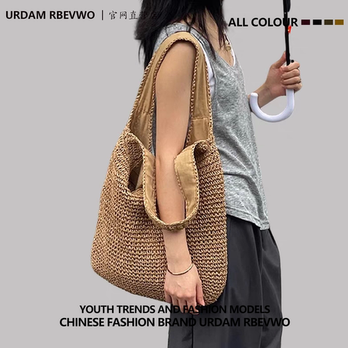 URDAM RBEVWO品牌单肩大容量斜挎草包女夏度假沙滩编织包包草编包
