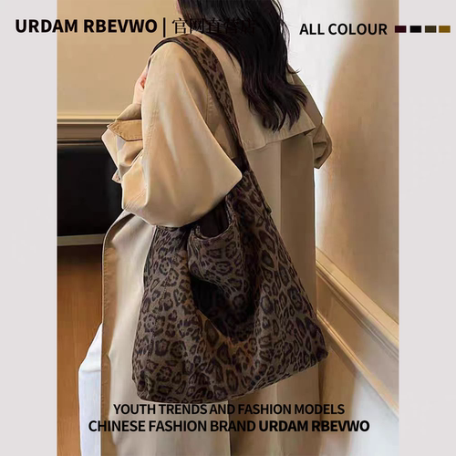 URDAM RBEVWO日本同款大容量豹纹包包女新款简约休闲通勤托特包潮