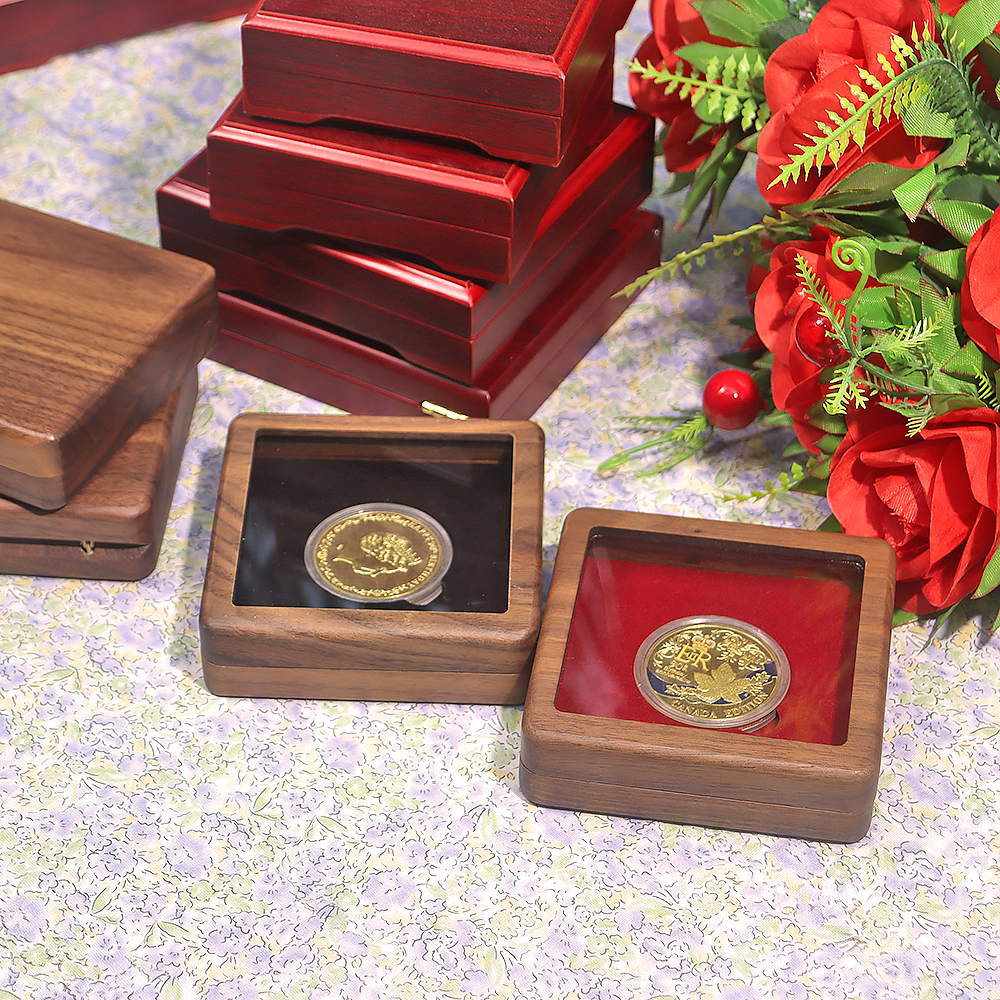 黑胡桃木徽章纪念币奖牌收藏盒