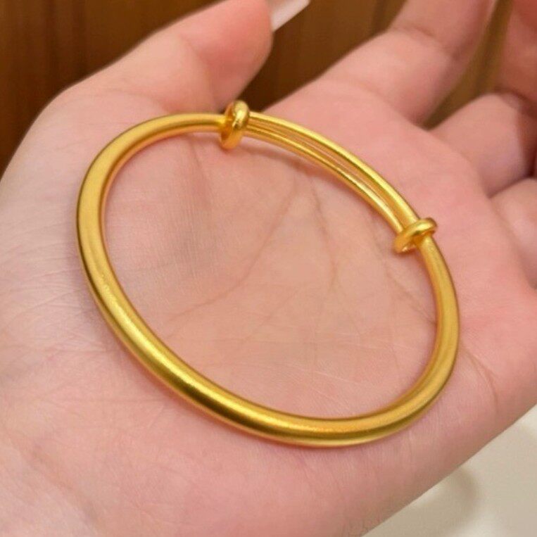 黄金色古法哑光素圈推拉实心镯子可调节手镯女轻奢高级感手饰手环