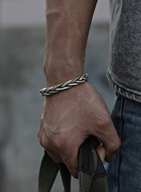 麻花编织S925镀银手镯男