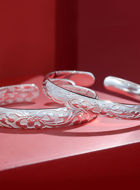 925仿银镀银手镯女款繁花