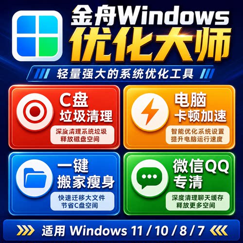 金舟Windows优化大师会员C盘清理电脑加速微信QQ专清大文件搬家
