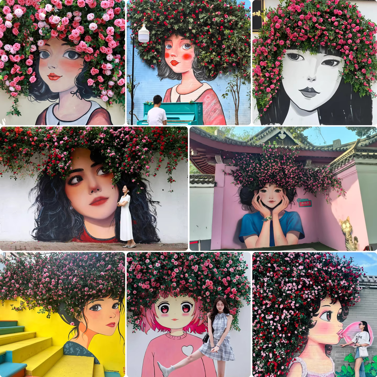 仿真玫瑰花墙装饰网红瀑布花墙民宿景区造景拍照打卡户外景点蓝色