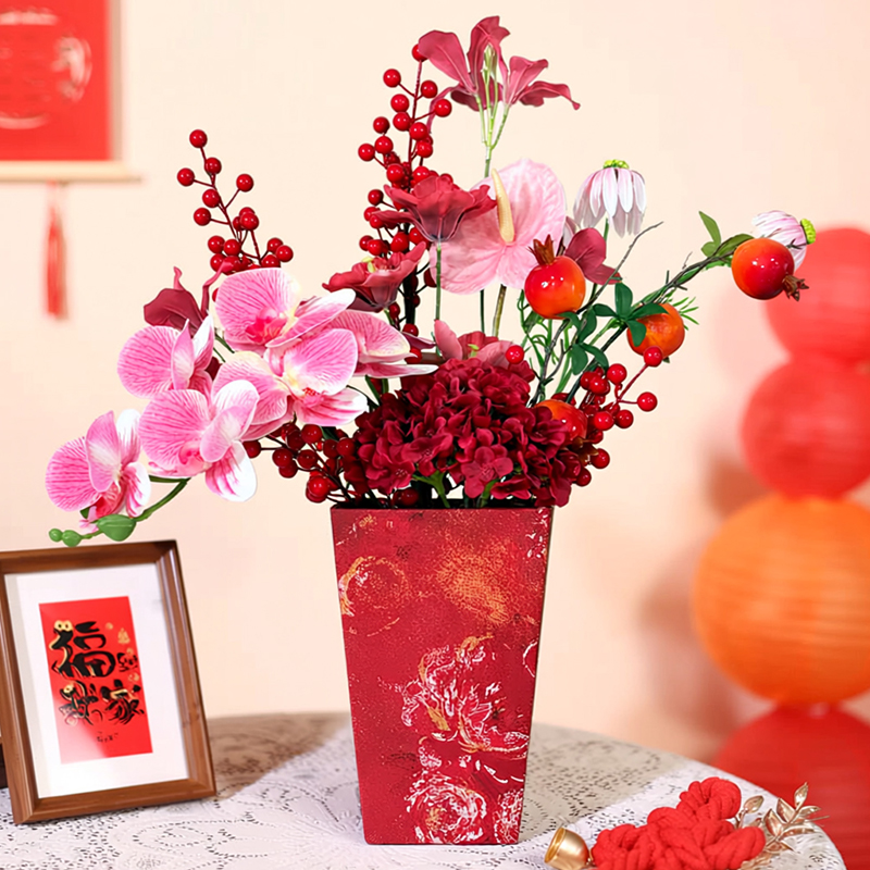 假花摆件装饰仿真花福桶花艺新年客厅摆设年宵花发财果花束抱抱桶