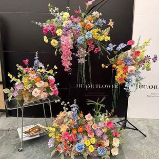 莫奈仿真花婚礼橱窗装 饰多巴胺地排花婚庆假花路引彩色花朵小花堆