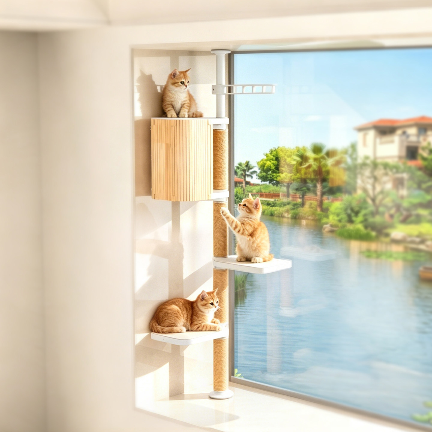 顶天立地猫爬架窗台省空间猫树图片