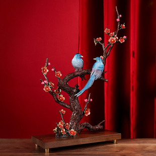 客厅装 枝头铜摆件喜鹊中式 饰乔迁新居结婚送新人礼物 喜上眉梢