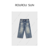 女装 美式 复古高街泼墨水洗牛仔裤 3036早秋款 女宽松直筒阔腿裤 潮流