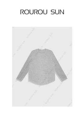 28552早秋款女装高街百搭圆弧下摆纯色圆领休闲长袖T恤