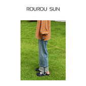 3052复古港风高街牛仔裤 女高腰显瘦直筒宽松垂感阔腿长裤