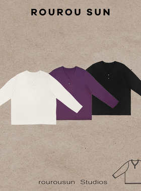 29099冬款女装复古百搭中长款纽扣显瘦宽松长袖T恤