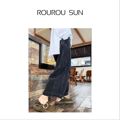 3075冬款女装休闲风高腰常规休闲裤木耳边裤子时尚百搭