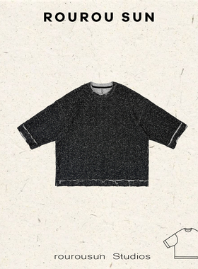 29905冬款女装松弛感简约复古手工缝线圆领短袖T恤女宽松