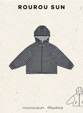 29976冬款女装百搭复古连帽条纹撞色卫衣外套