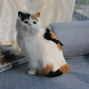 仿真猫咪玩偶真皮小猫咪动物玩具模型家居车饰品摆件创Z意节日礼