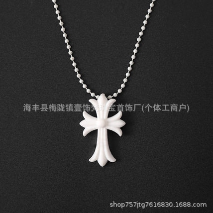 thumbnail for CH Croxin 925 sterling silver double cross necklace unisex couple necklace hand-engraved slub chain