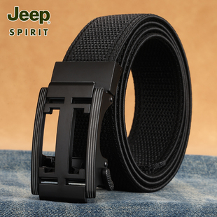 Jeep吉普黑色男士松紧腰带休闲百搭帆布裤腰带男款自动扣头皮带