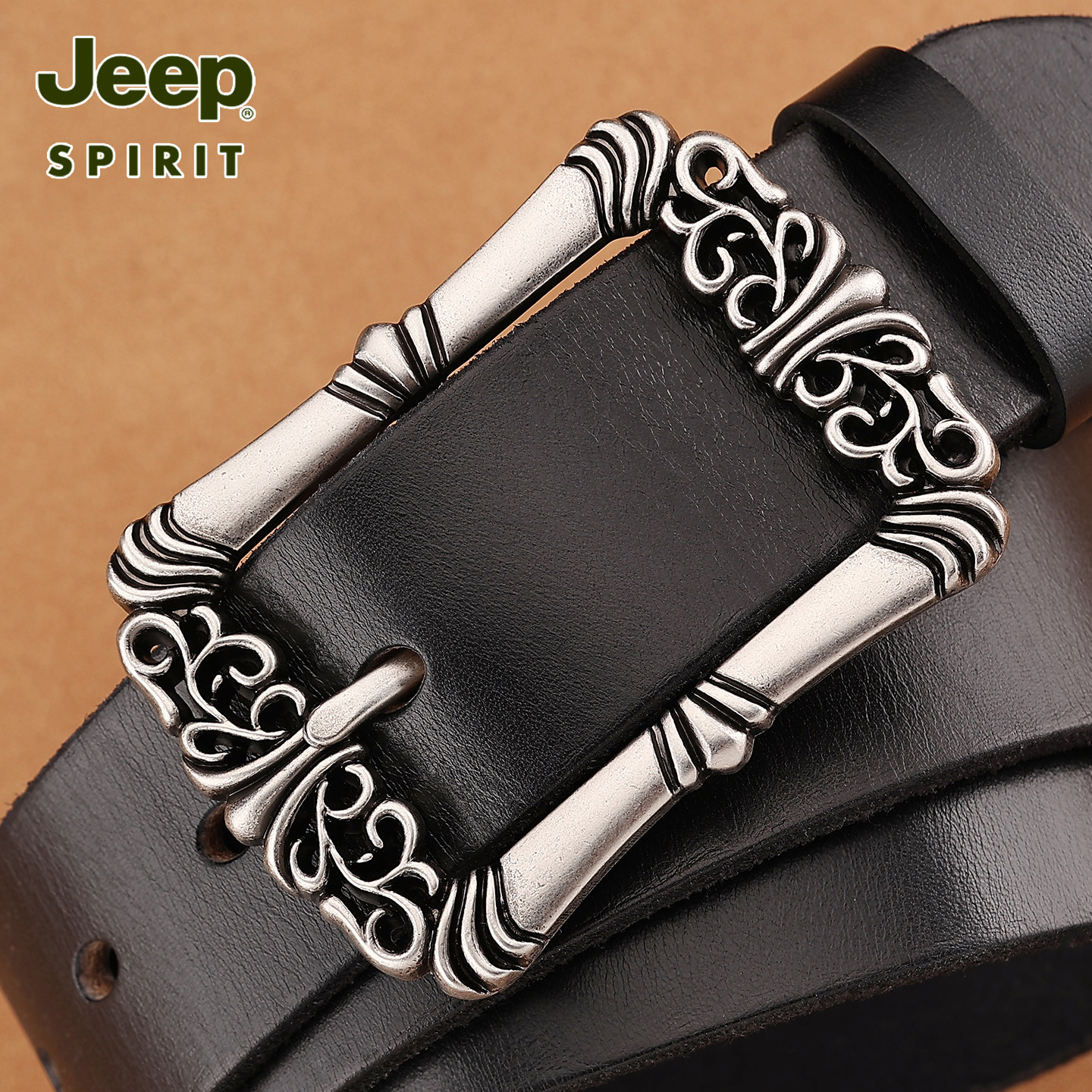 JEEP吉普复古雕花个性皮带男款潮