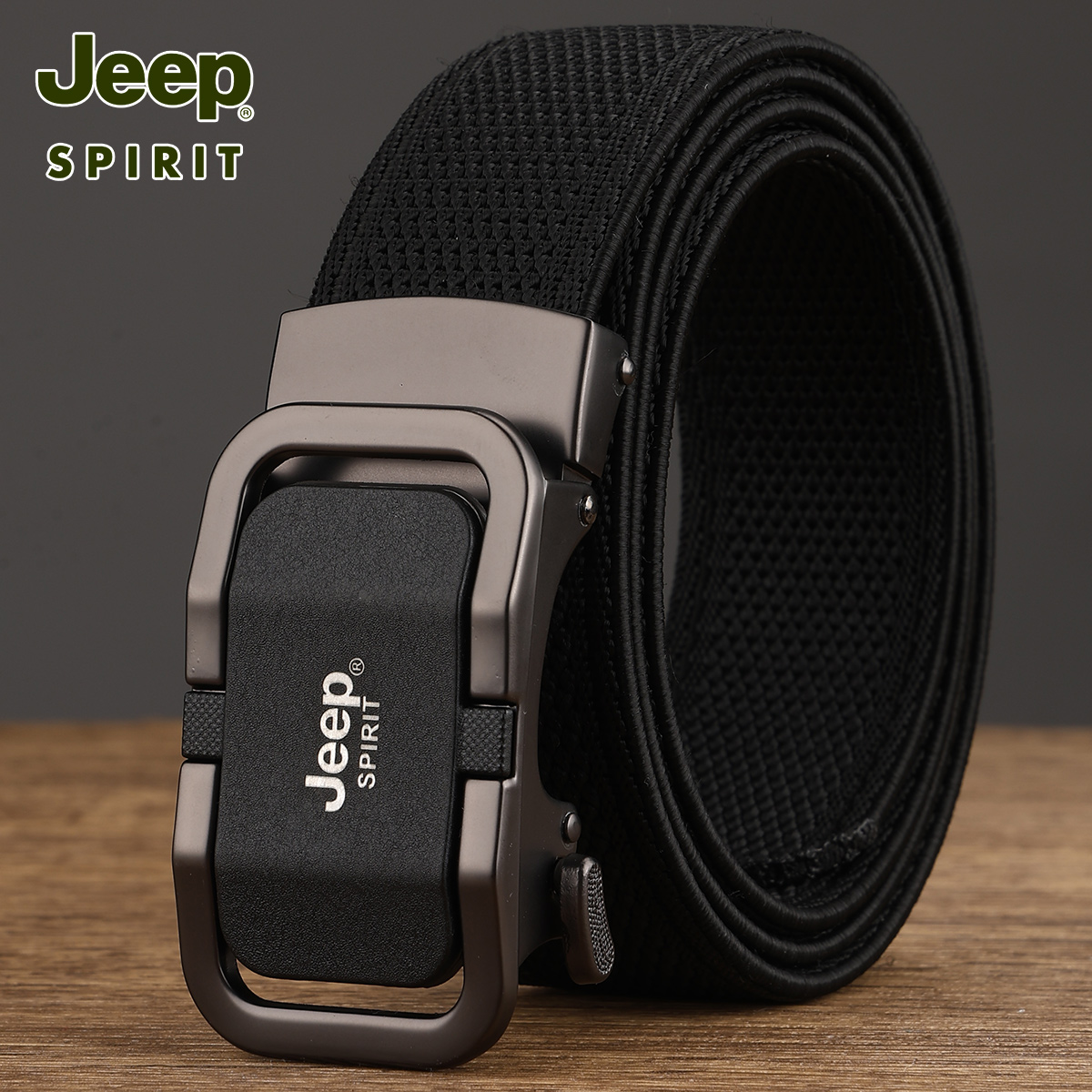 Jeep吉普皮带男款年轻人休闲帆布自动扣腰带男潮黑色工装裤带新款