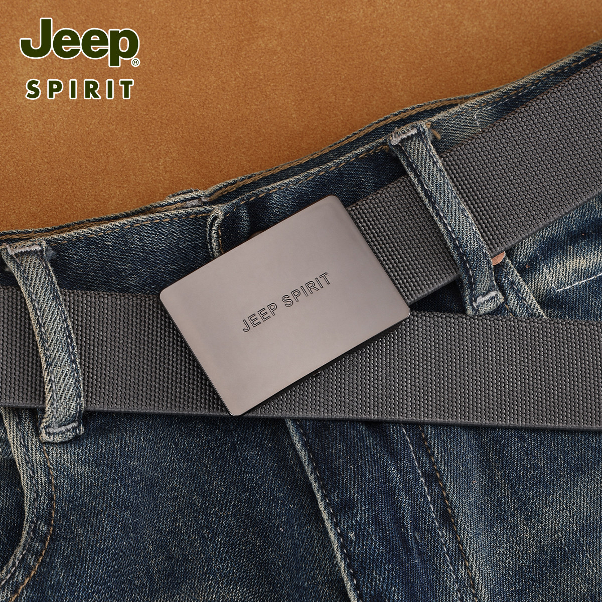 Jeep吉普皮带男休闲帆布松紧弹力腰带自动扣编织加长牛仔裤带男