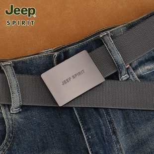 Jeep吉普皮带男休闲帆布松紧弹力腰带自动扣编织加长牛仔裤带男