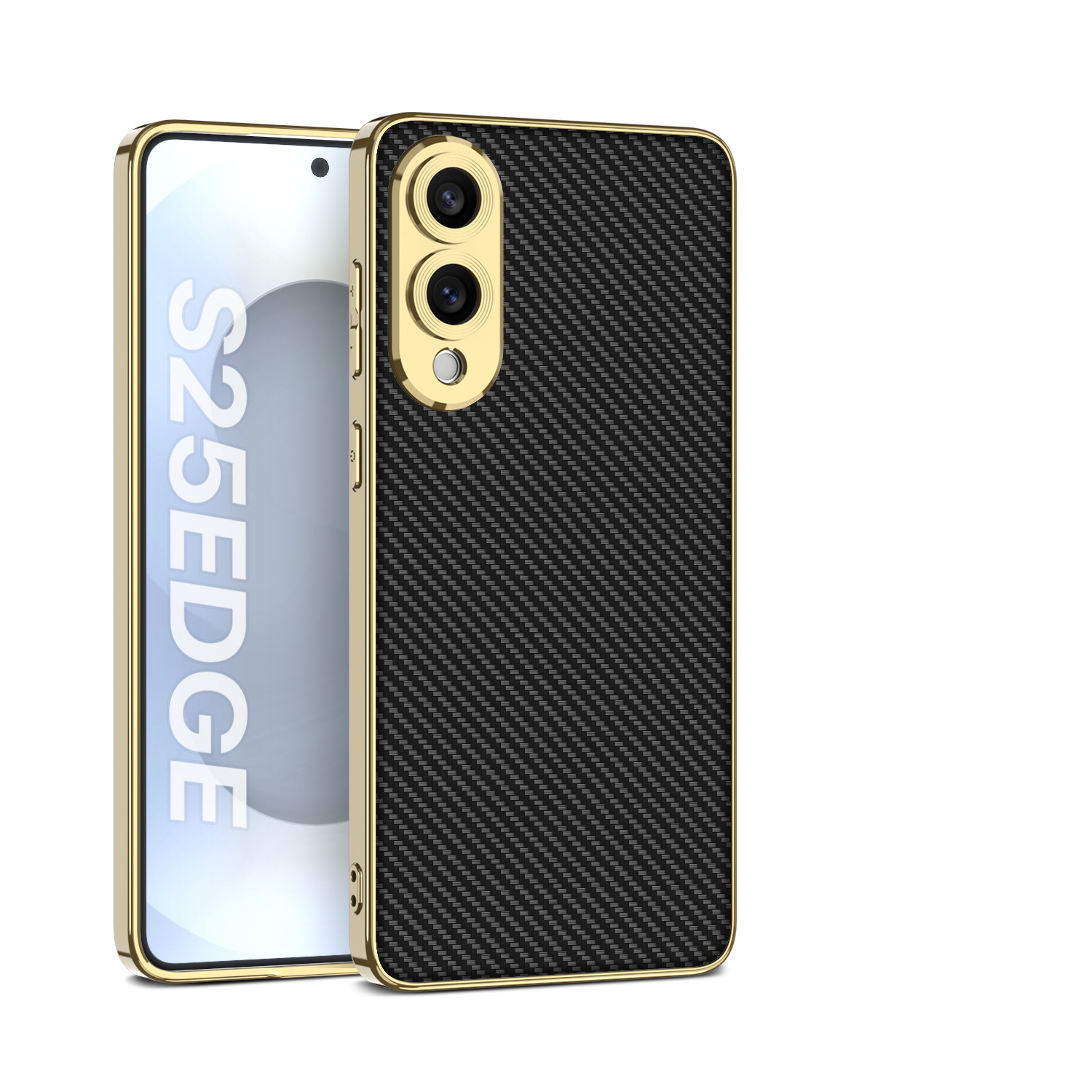 三星GalaxyS25edge手机壳SM一S9370保护套简约纯色SMS电镀金边ebge碳纤维皮纹素皮套edg全包镜头防摔软边后壳