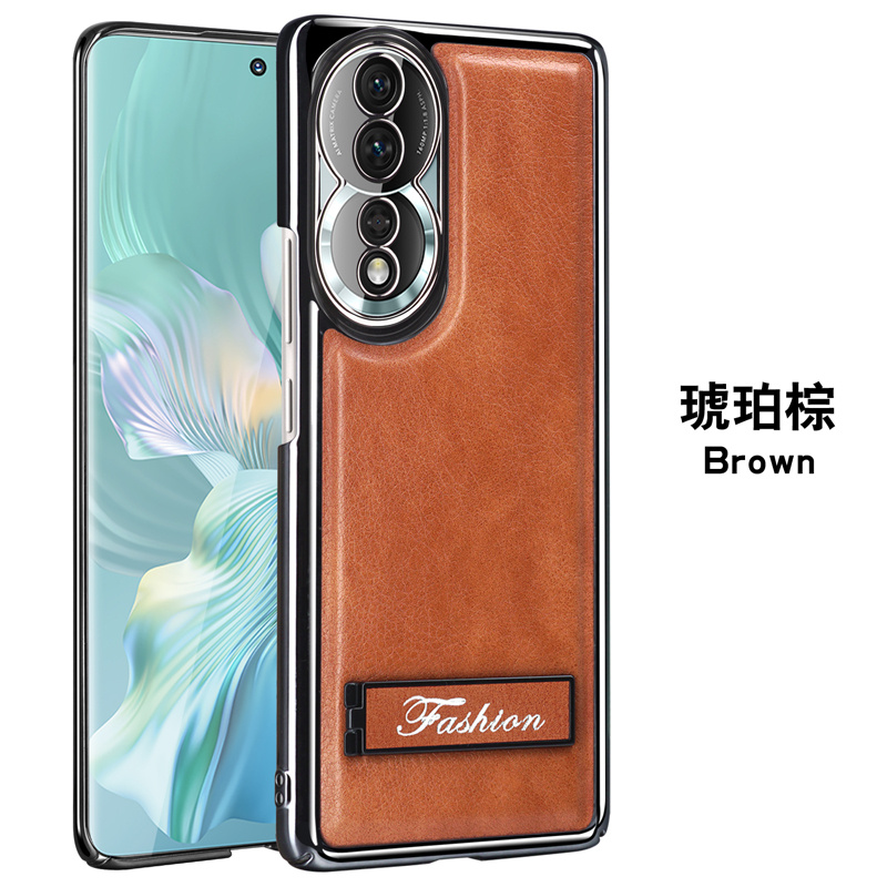 适用荣耀80手机壳honor80pro保护套anp镜头全包八零por带金属支架p80pr0电镀商务皮纹ann一an00高端皮质后壳
