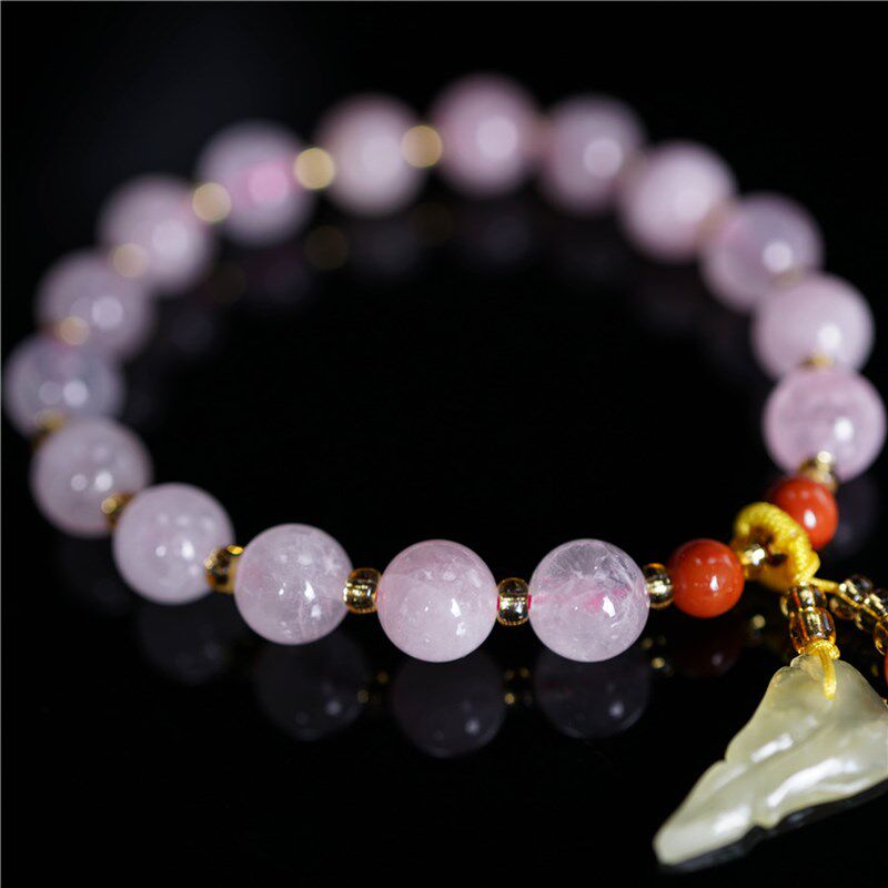 极速天然粉水晶南红n蜜蜡天河石单圈女手串手链清凉夏天原矿水晶