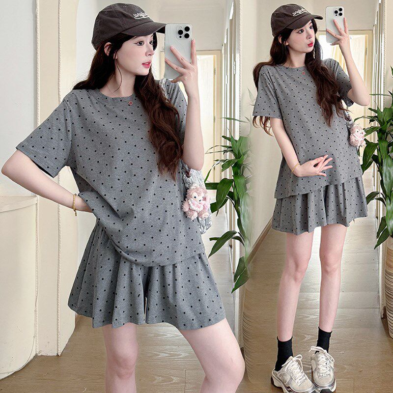 新品网红孕妇运动套装夏装短袖短C裤小个子孕妇装休闲T恤怀孕期两