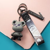 新品 定制情侣一对汽车U链圈环网红书 变色龙熊钥匙扣挂件创意个性