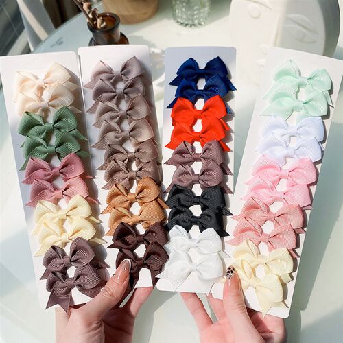 极速.10Pcs/Set New Cutes Solid Ribbon Bowknot Hair Clips for