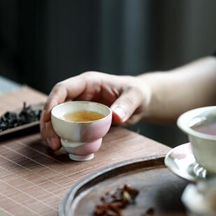 桃源粉盖碗套组极光窑变全手工三才盖碗泡茶碗主人杯品杯小茶杯礼